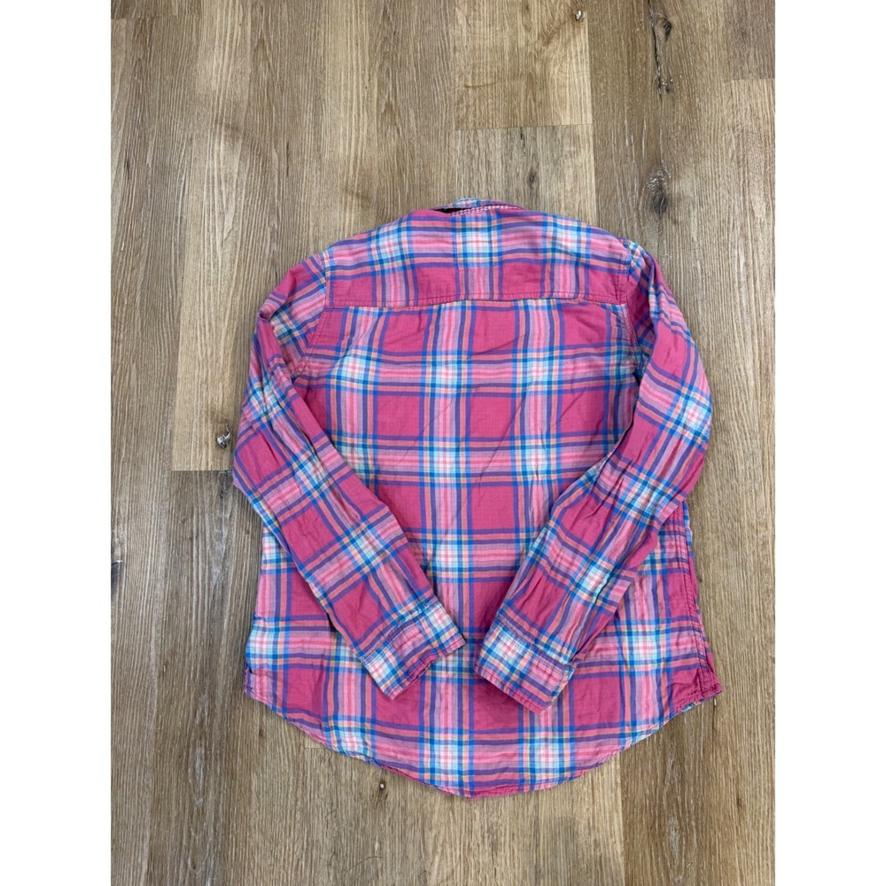 Hollister Preppy Coastal Y2K Gingham Plaid Button Down Shirt Women L Pink Blue - Picture 11 of 11